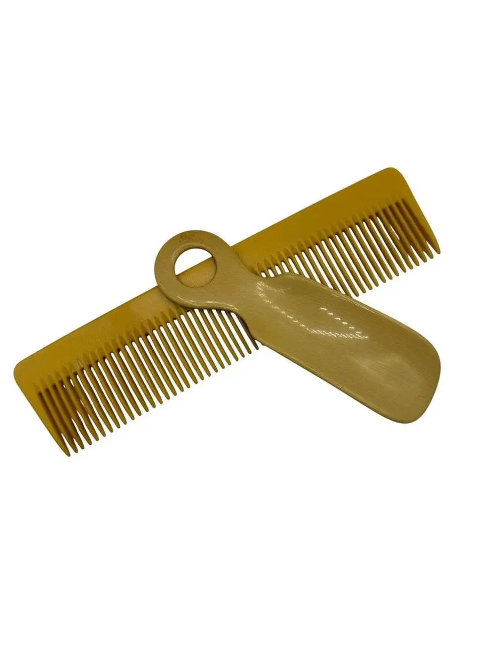 Vintage Yellow Celluloid Shoehorn and Hair Comb Set, Vanity Decor